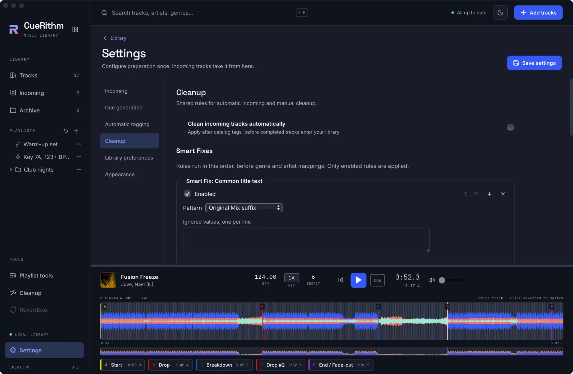 Cleanup settings