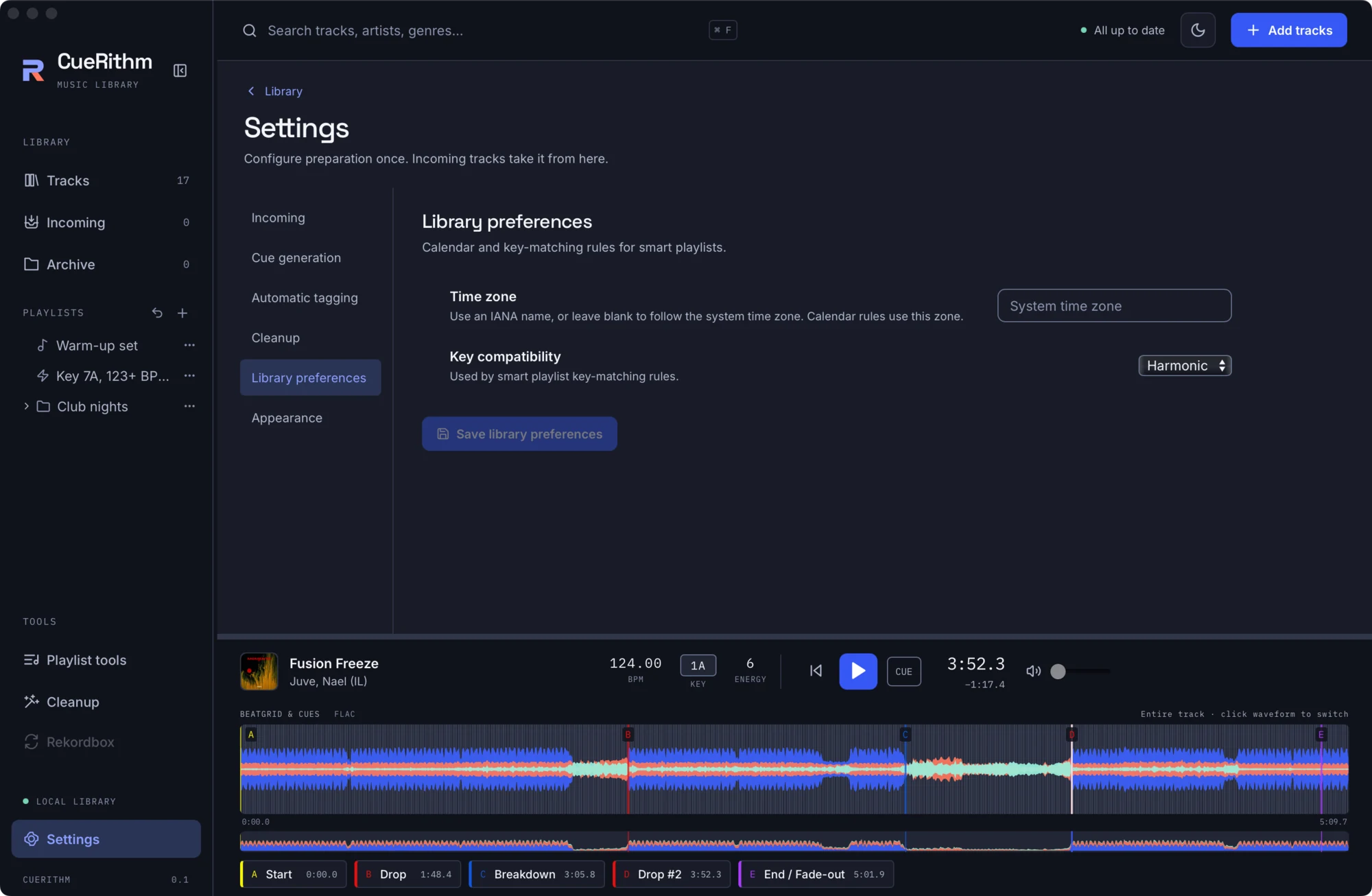 Library preferences settings