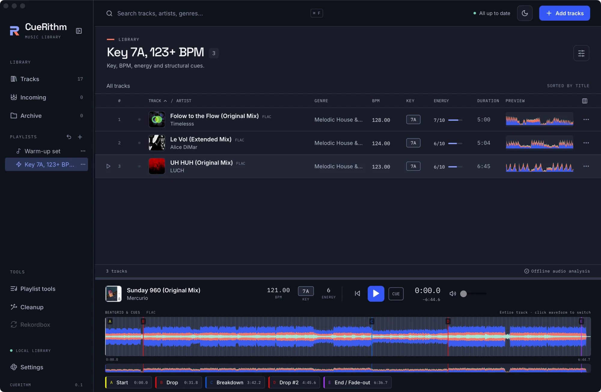 A smart playlist showing three matching tracks