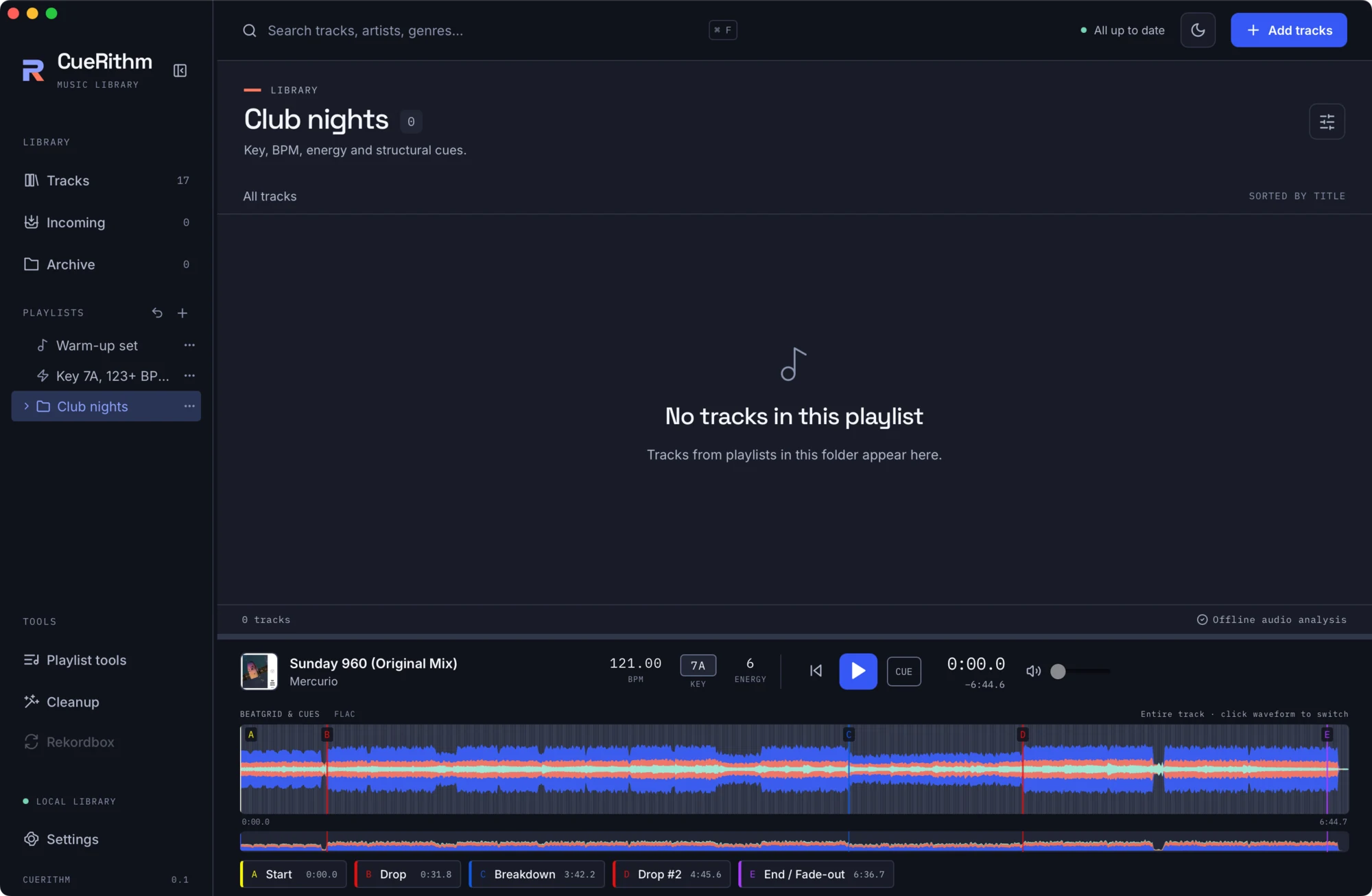 The sidebar showing a playlist, a smart playlist and a folder