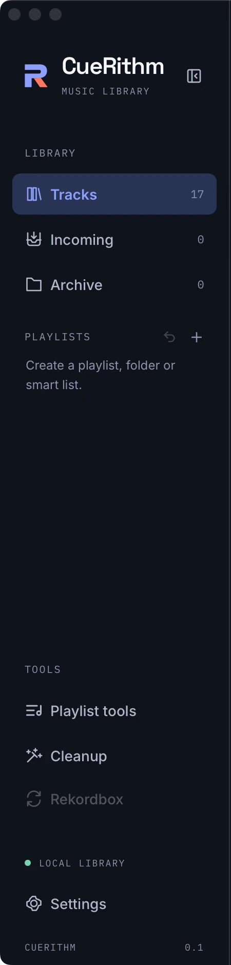 The sidebar listing Library, Playlists, Tools and Settings